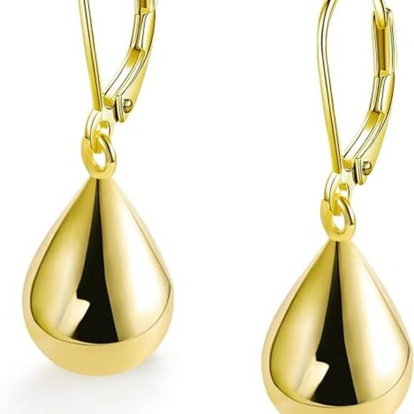 Lever Back Dangle Earrings Drop Hook 14K Gold Plated Teardrop Earrings Gold - Picture 4 of 4